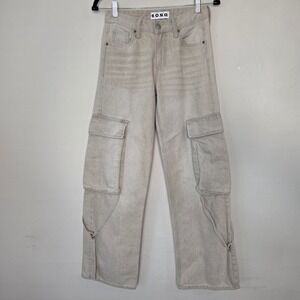 S.O.N.G. Cargo Pants Women 00/23 Tan Denim Straight Leg Utility Strap Jeans
